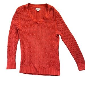 Croft & Barrow Orange Cable Knit V-Neck Sweater - 100% Cotton - M